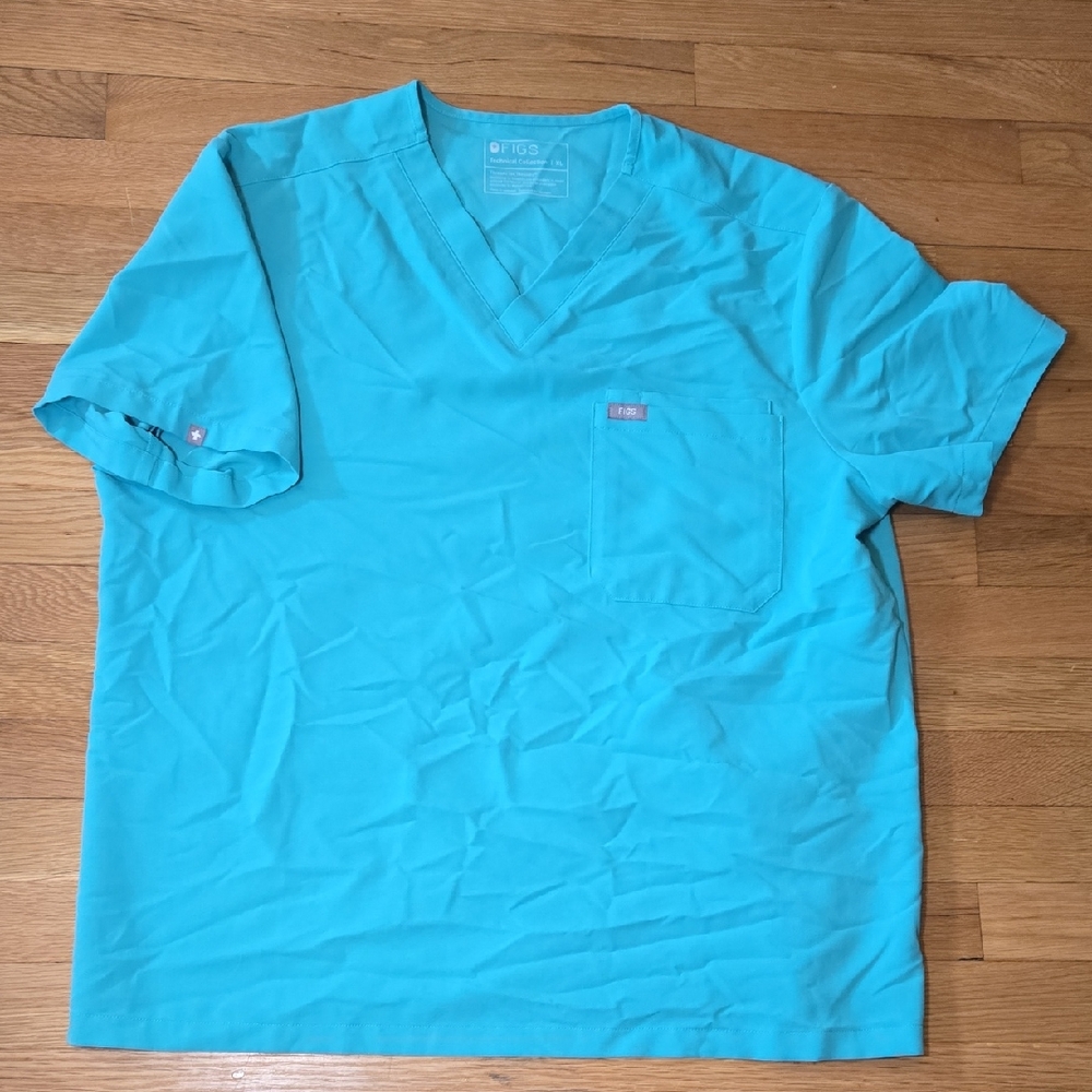 Men's Figs Blue Short Sleeve Scrub Tee V-Neck